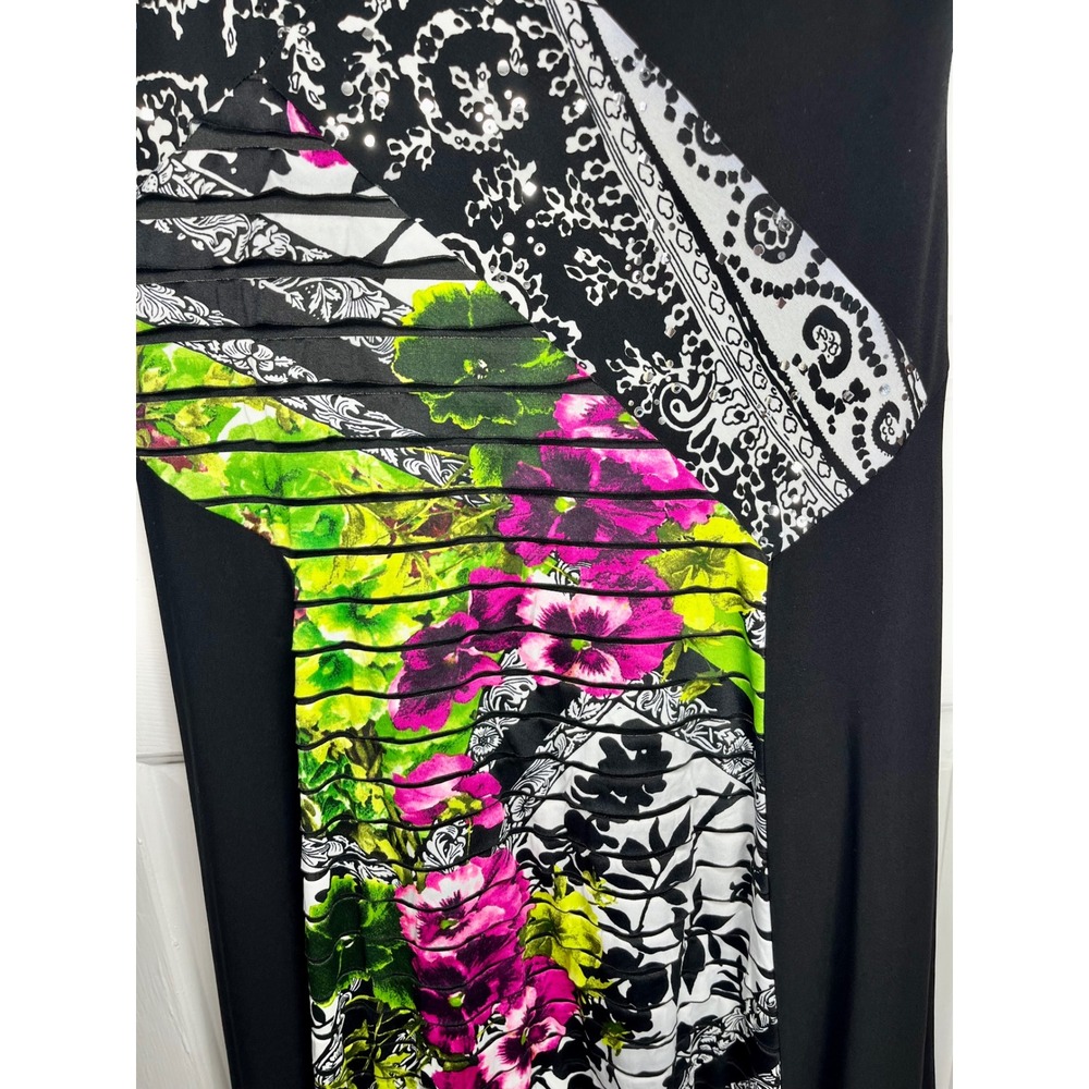 Joseph Ribkoff 12 Black White Pink Green Paisley Floral Sequin Sleeveless Dress - Picture 5 of 10
